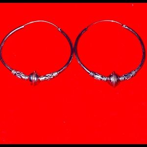Sterling Silver Tribal Large Hoop Earrings